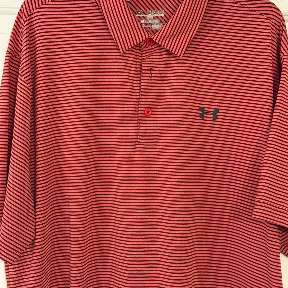 Under Armour Men's Polo Shirt in Red and Black Stripes